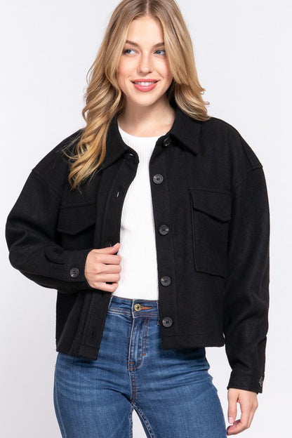 LONG SLV NOTCHED COLLAR BUTTON DOWN JACKET