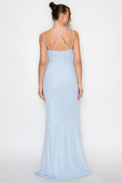 BEADED CORSET MESH MERMAID MAXI COCKTAIL DRESS