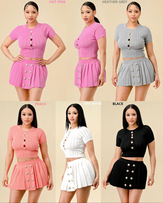 SHORT SLEEVE CROP TOP WITH SKIRT SET