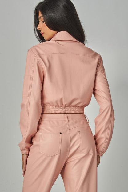 FAUX LEATHER BOMBER JACKET