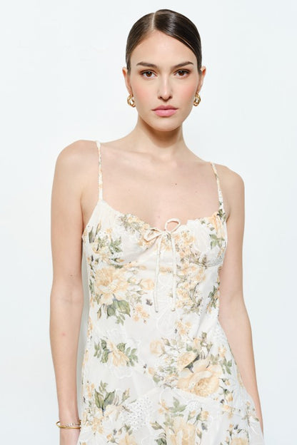 FLORAL LACE SWEETHEART MIDI DRESS