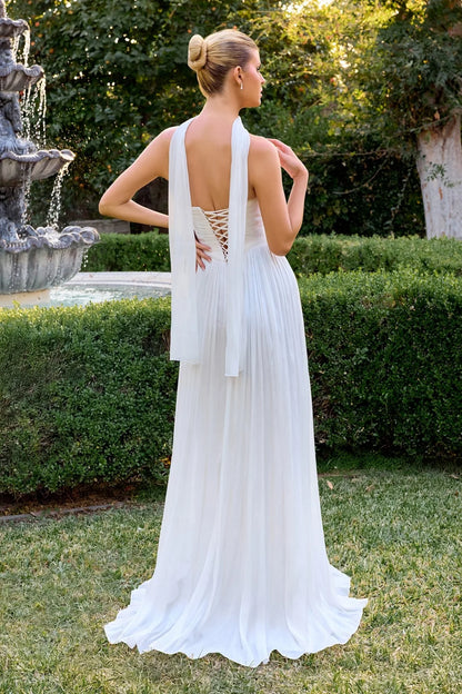 STRAPLESS NECKLINE SOFT PLEATED MAXI COCKTAIL DRESS