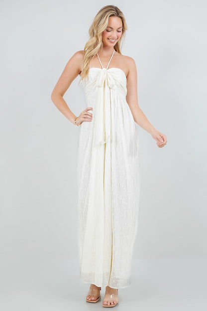 SOLID FRONT TIE HALTERED JUMPSUIT