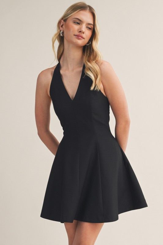 HALTER NECK MINI FLARE DRESS