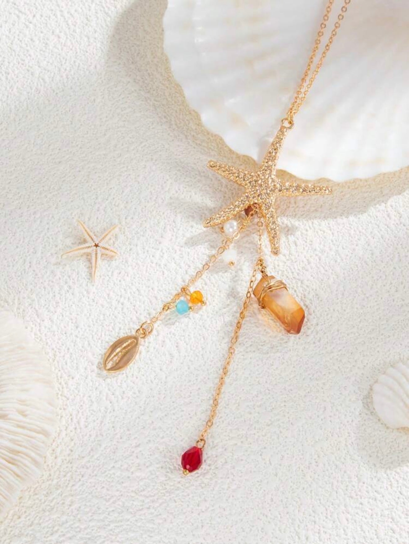 3 PCS FINE CHAIN STARFISH PENDANT NECKLACE & EARRINGS SET