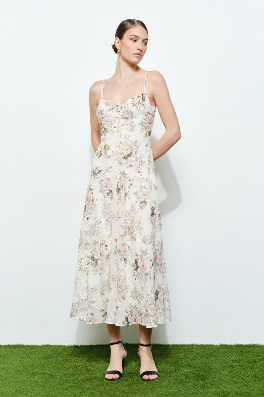 FLORAL LACE SWEETHEART MIDI DRESS
