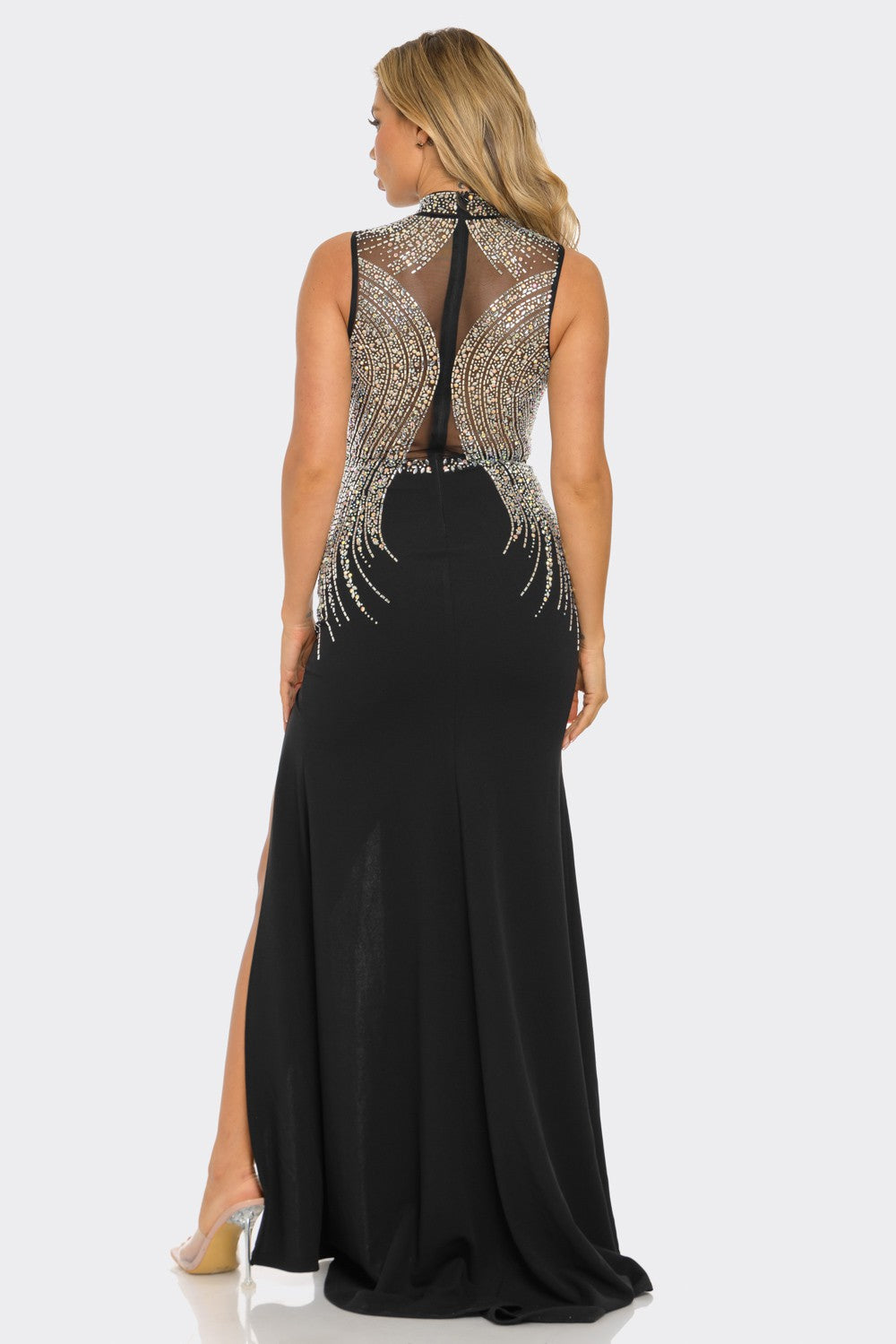 RHINESTONE CHEVON MAXI PARTY DRESS