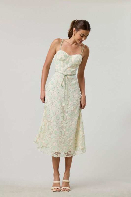 FLORAL EMBROIDERED MIDI DRESS