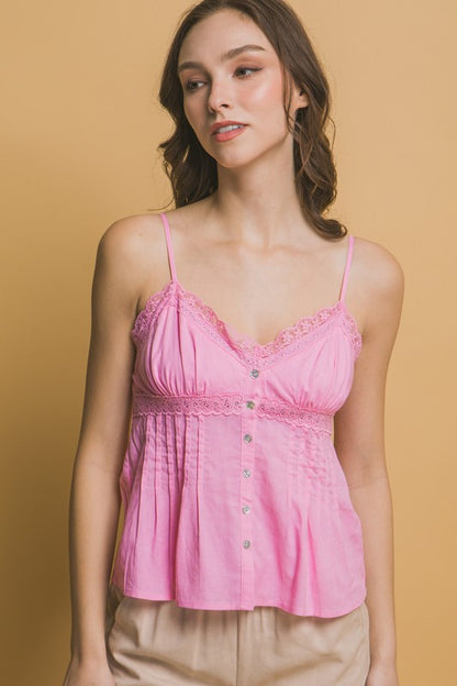 LACE TRIM LINEN TOP