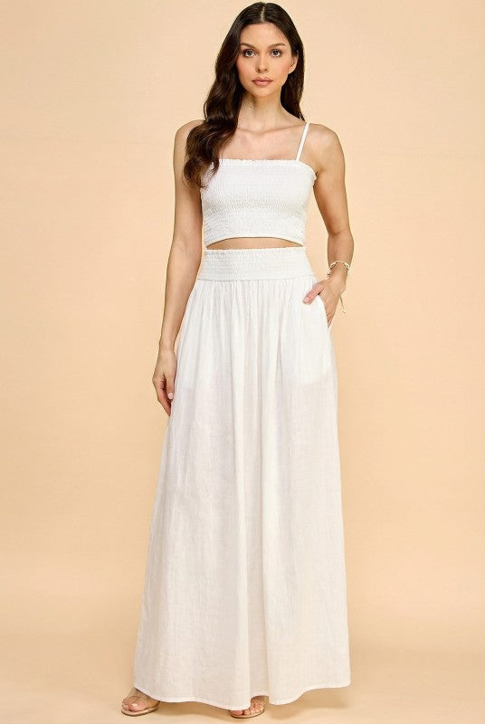 LINEN SMOCKED TANK WITH MATCHING MAXI SKIRT SET
