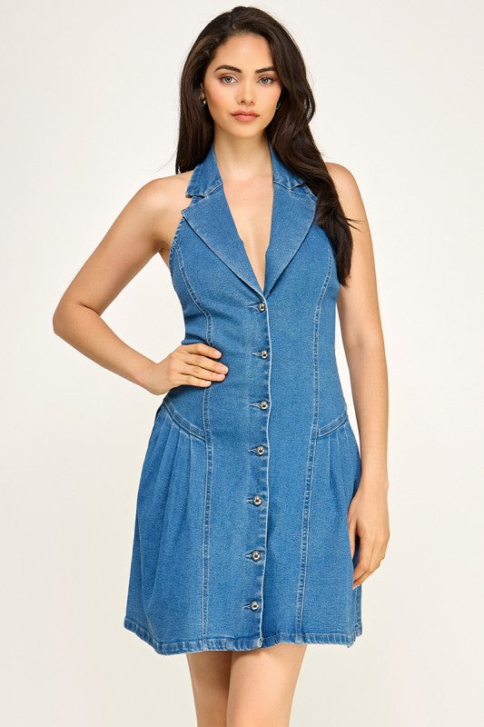 DENIM BUTTON DOWN MINI DENIM DRESS