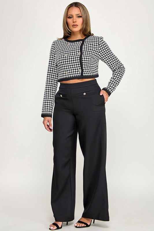 LONG SLEEVES TWEED TOP WITH PANTS SET
