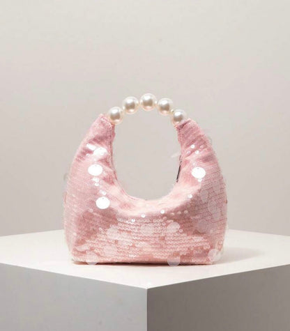 SEQUIN PARTY CLUTCH BAG WITH PEARL TOP HANDLE