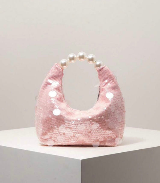 SEQUIN PARTY CLUTCH BAG WITH PEARL TOP HANDLE