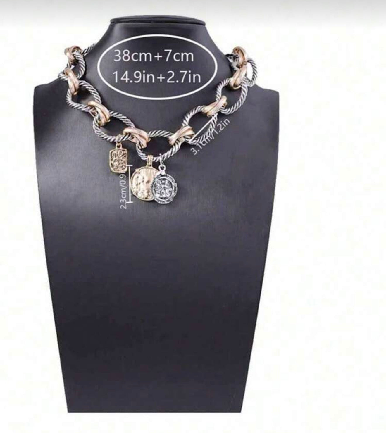 Coin Twist Chain Necklace, Geometric Pendant Necklace
