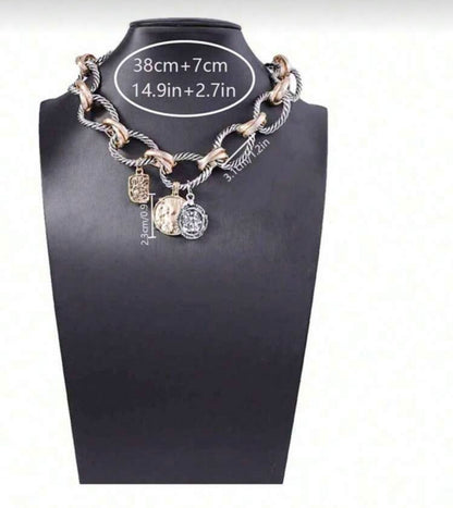 Coin Twist Chain Necklace, Geometric Pendant Necklace