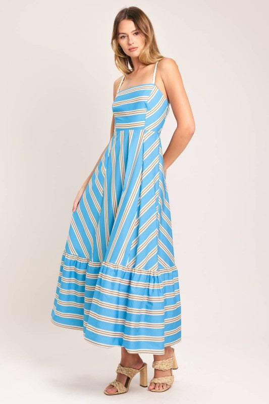 PRINTED WOVEN MIDI SUMMER DRESS WITH STRIPS