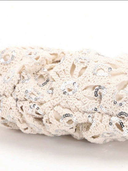 PVC SEQUINS PLEATED CLOUD MESH EMBROIDERED CLUTCH BAG