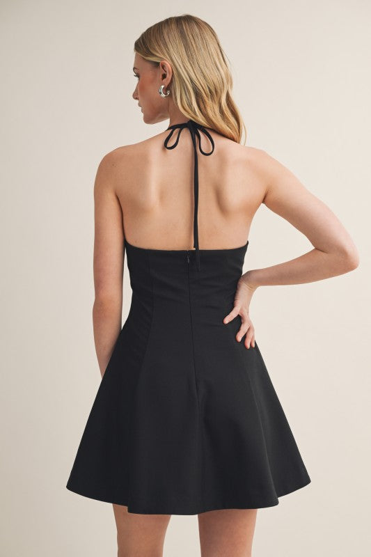 HALTER NECK MINI FLARE DRESS