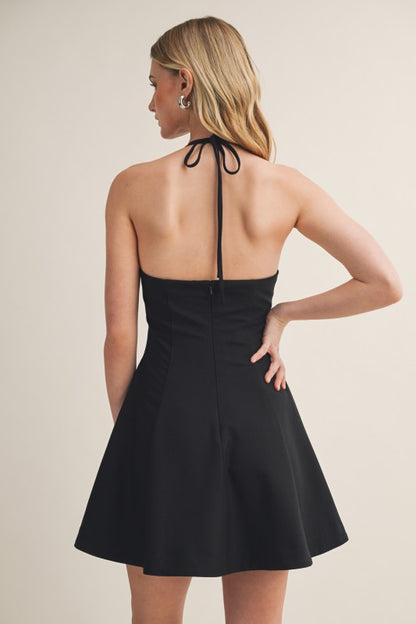 HALTER NECK MINI FLARE DRESS
