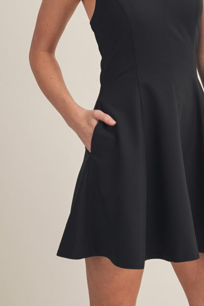 HALTER NECK MINI FLARE DRESS