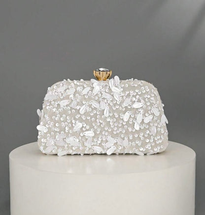 FLORAL PATTERN SEQUINED EVENING CLUTCH BAG