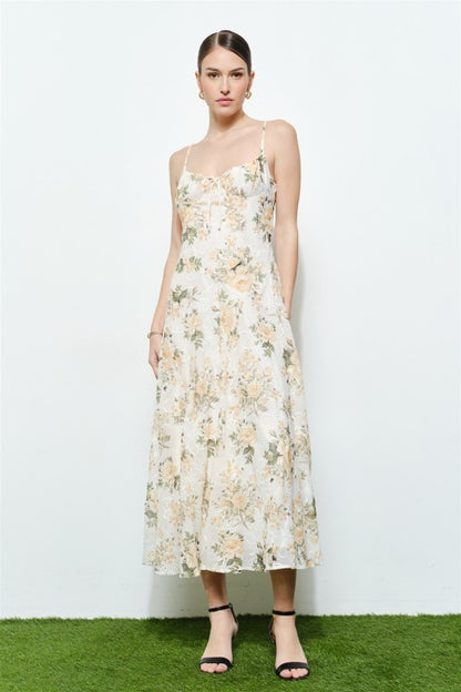 FLORAL LACE SWEETHEART MIDI DRESS