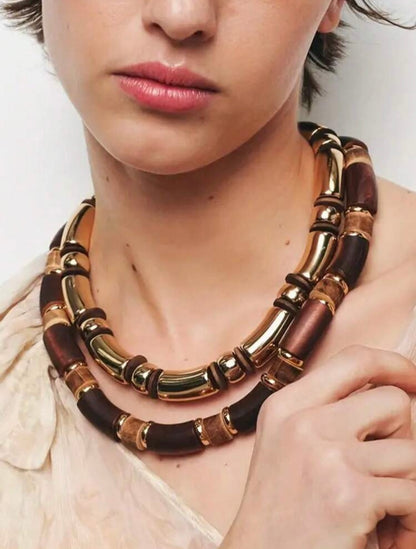 2 PCS BOHEMIAN WOODEN NECKLACE SET