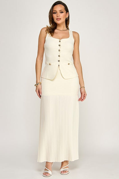 SWEATER VEST AND CONTRAST PLEATED SKIRT SET