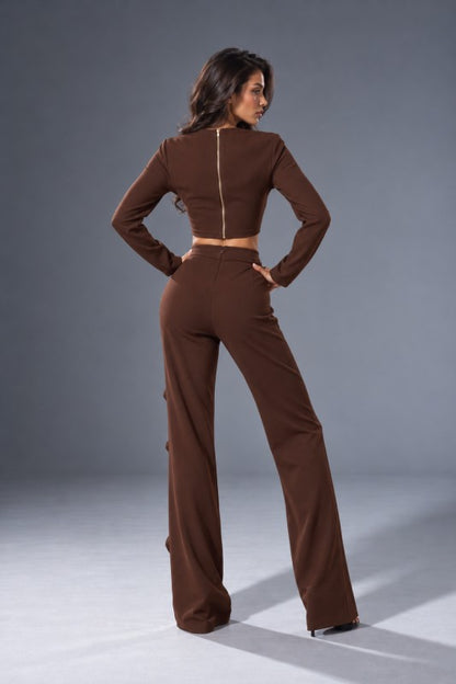 LONG SLEEVES CROP TOP PANTS SET