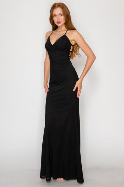 SOLID PREMIUM BODYCON MESH MAXI COCKTAIL DRESS