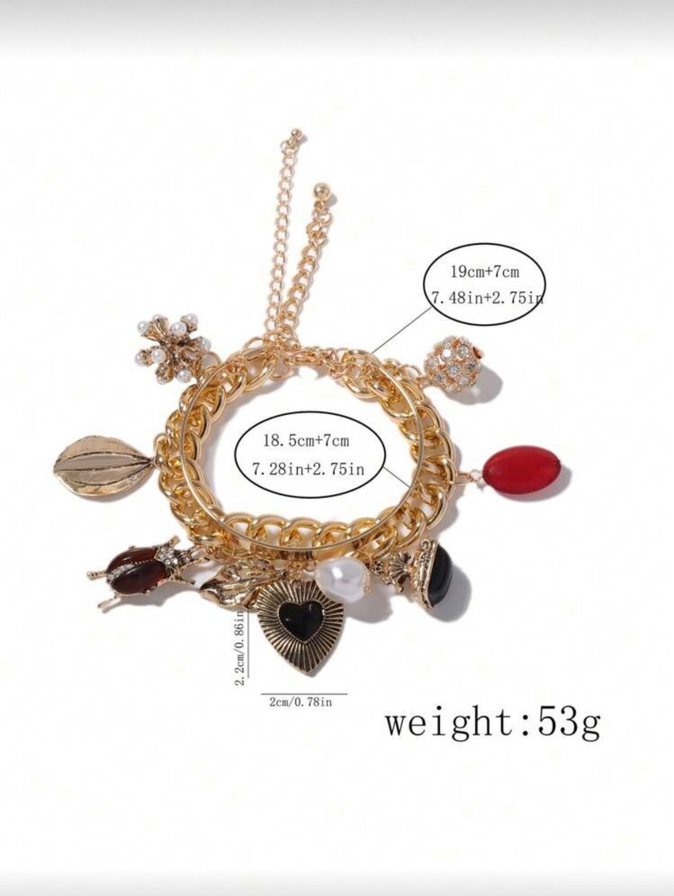 LAYERED VINTAGE INSECT HEART SHAPED BRACELET