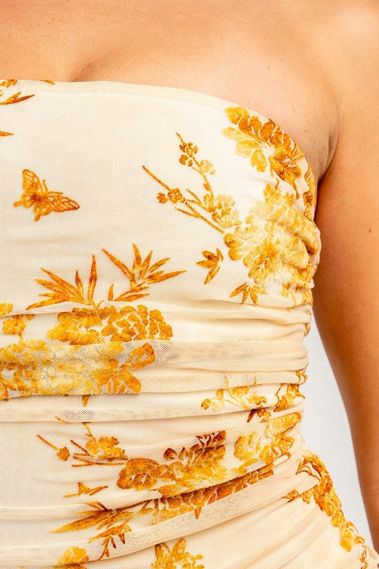 FLOCKING MESH PRINT MINI SUMMER DRESS