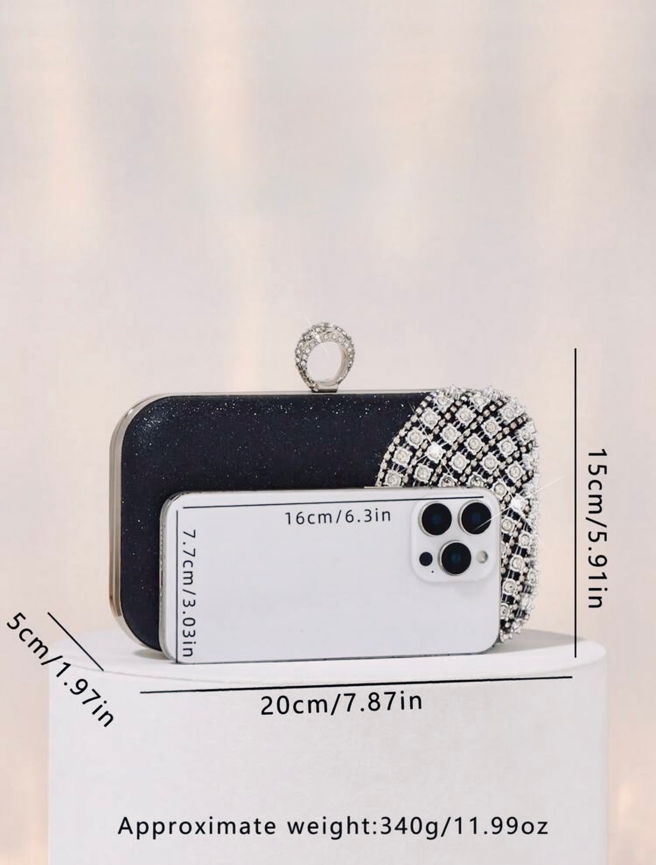 ELGANT VELVET DIAMOND SEQUIN BOX-SHAPED EVENING CLUTCH