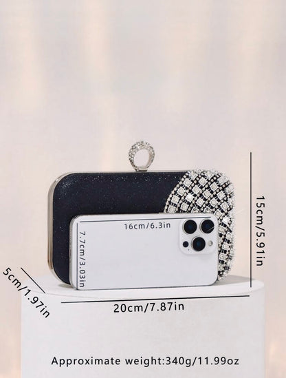 ELGANT VELVET DIAMOND SEQUIN BOX-SHAPED EVENING CLUTCH