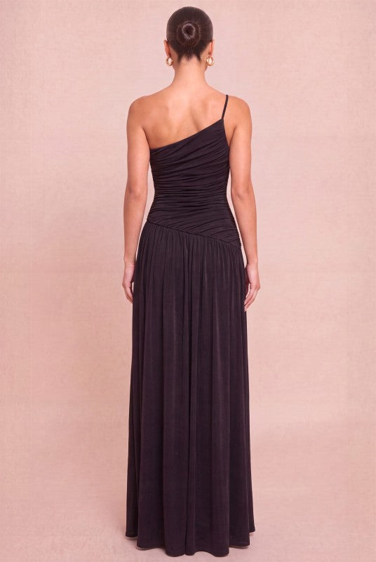 RUCHED ONE SHOULDER MAXI DRESS