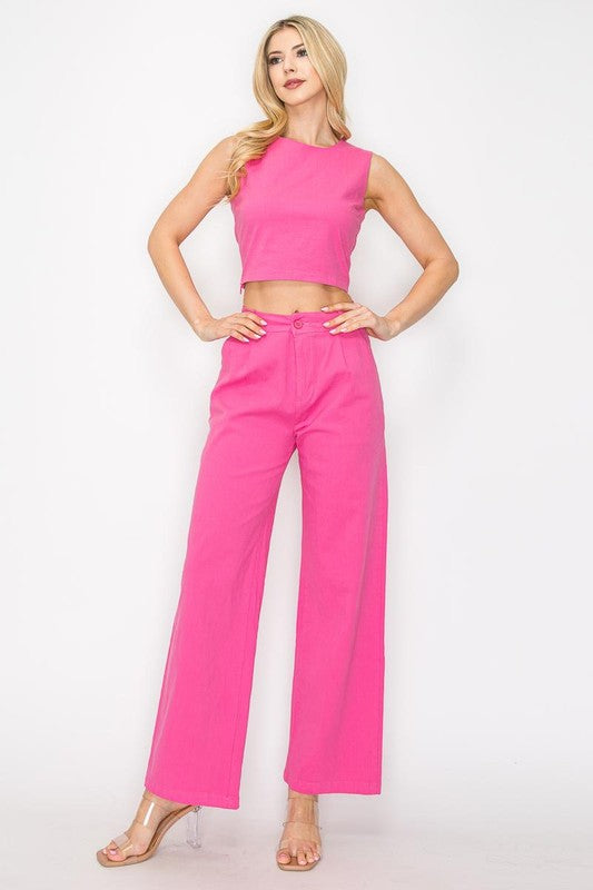 CROP TOP & WIDE LEG PANTS MATCHING SET