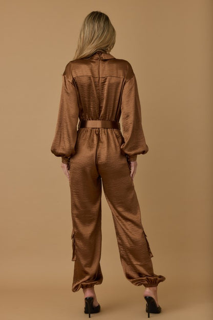 SATIN ELEGANT CARGO JUMPSUIT