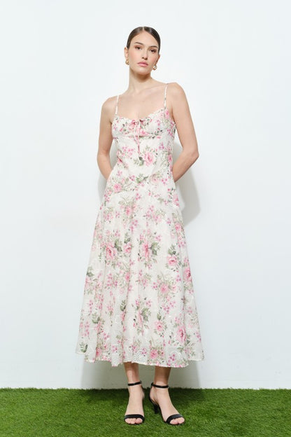 FLORAL LACE SWEETHEART MIDI DRESS