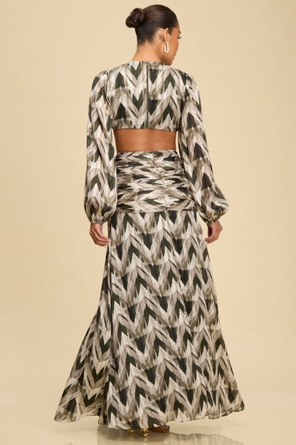 BRIELLE HOTFIX CHIFFON MAXI DRESS