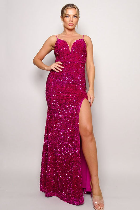 VIVIENNE TEDDY VELVET SEQUIN MAXI DRESS