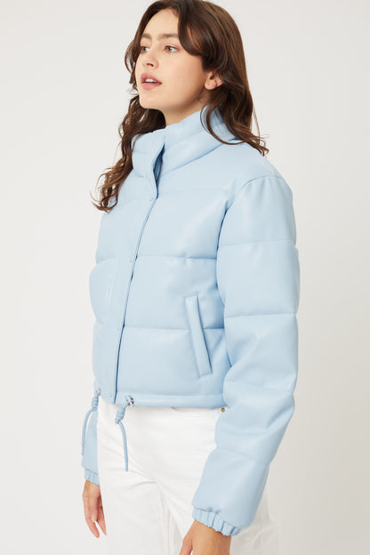 PU Faux Leather Puffer Jacket With Snap Closure