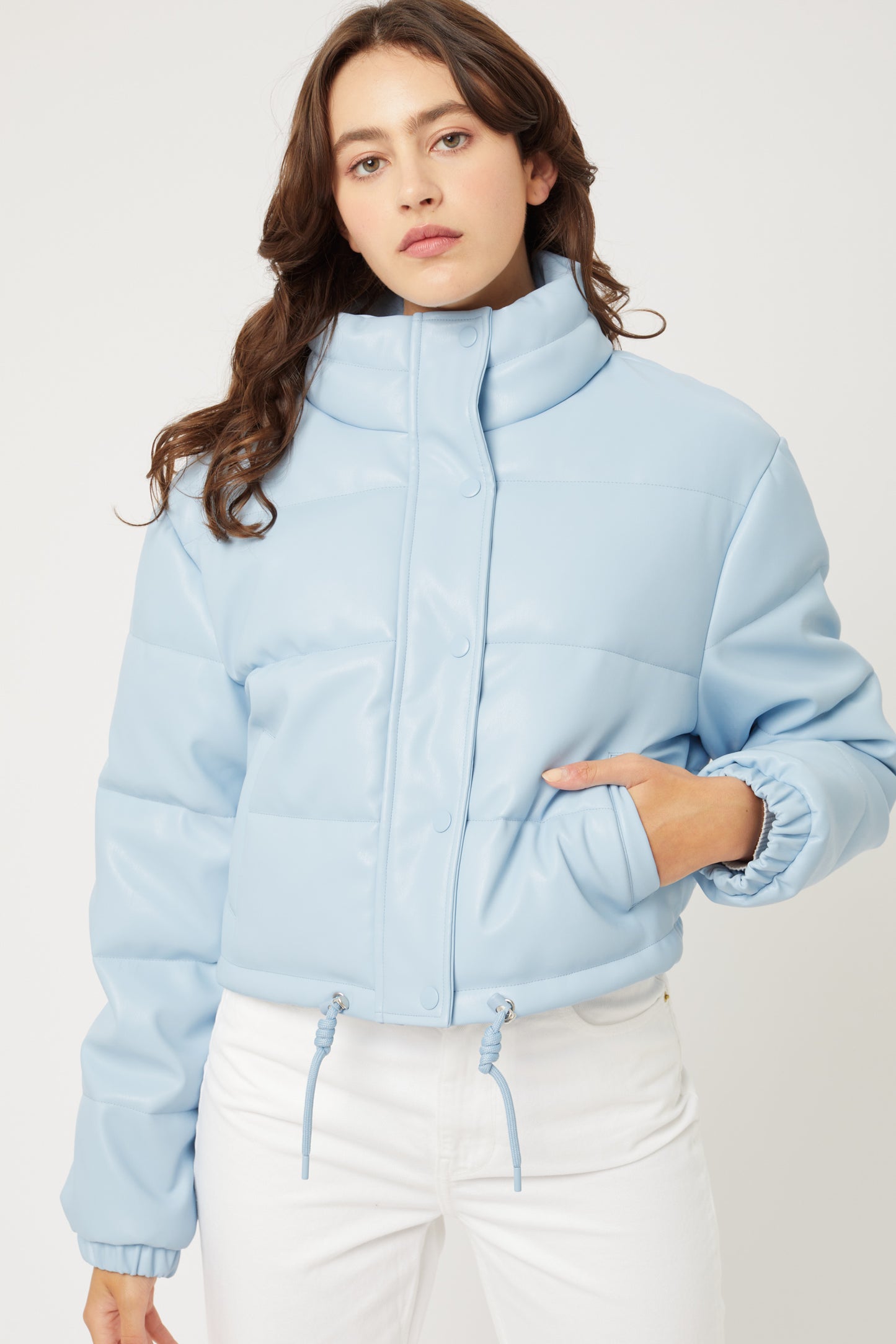 PU Faux Leather Puffer Jacket With Snap Closure