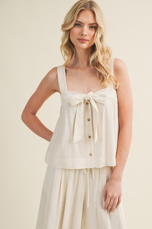 FRONT TIE SLEEVELESS TOP WIDE PANTS SET
