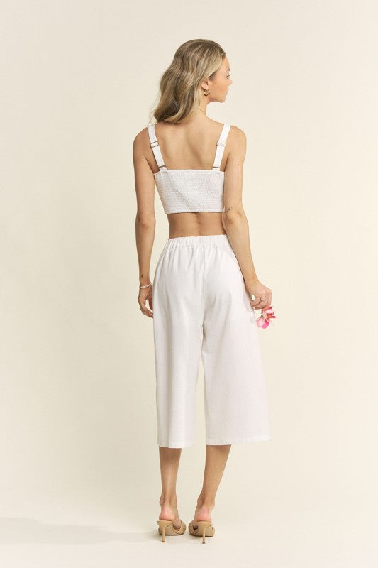 LINEN BLEND FRONT TIE SLEEVELESS TOP AND FRONT SLIT PANTS