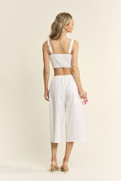 LINEN BLEND FRONT TIE SLEEVELESS TOP AND FRONT SLIT PANTS