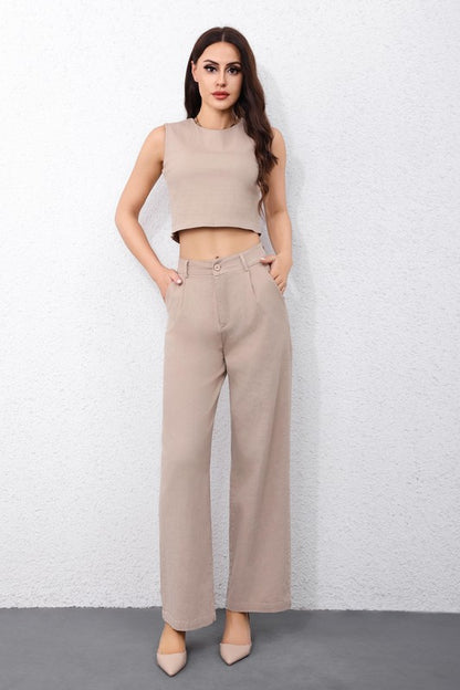 CROP TOP & WIDE LEG PANTS MATCHING SET