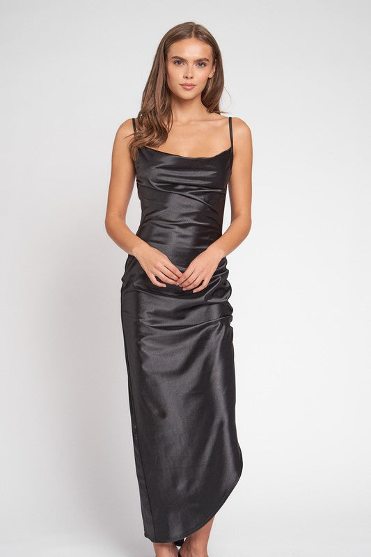 COWL NECK SIDE SLIT MAXI DRESS