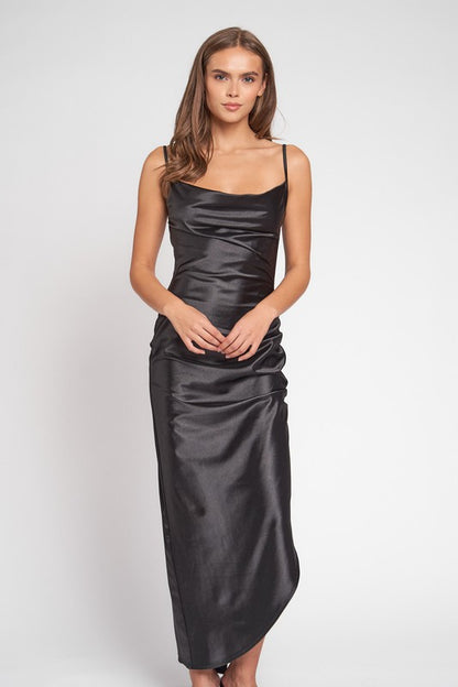 COWL NECK SIDE SLIT MAXI DRESS