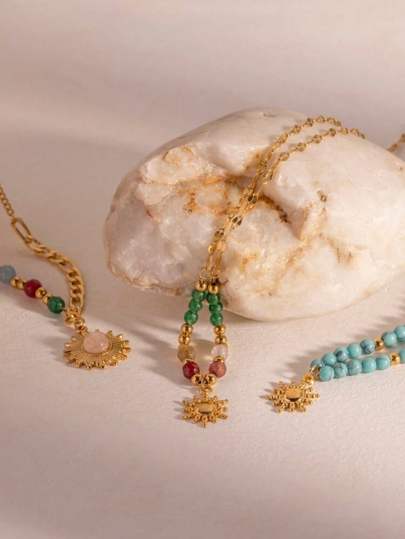 18K GOLD PLATED SUN-SHAPED BEADED NECKLACE